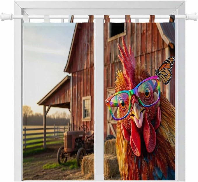 Farm Rooster Living Room Curtains 84 Inch Length, Window Curtains Tab Top