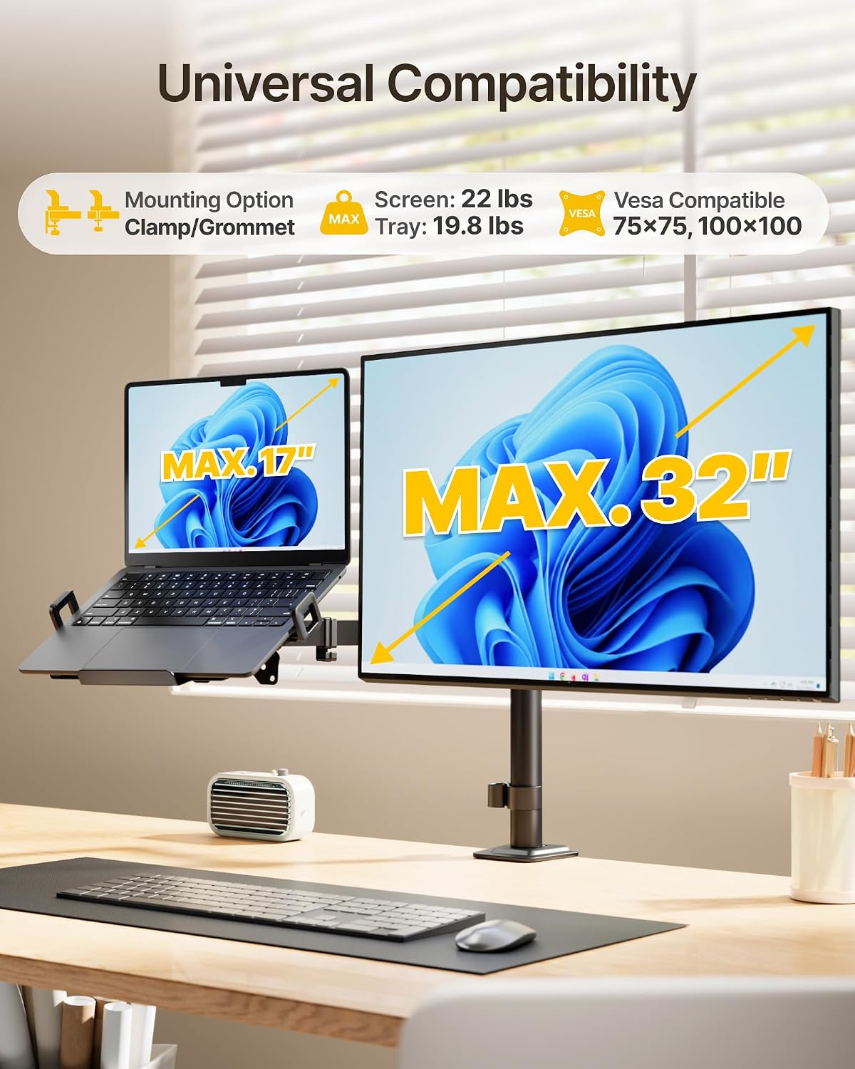 monTEK Monitor and Laptop Stand for 32" Screen and 17" Laptop