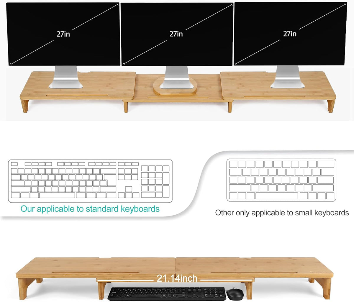 Nnewvante Monitor Stand Riser 60 inch Bamboo Dual Monitor Stand for Desk