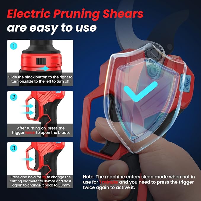 Electric Pruning Shears -1000W Brushless Motor Cutting 2 inch Diameter
