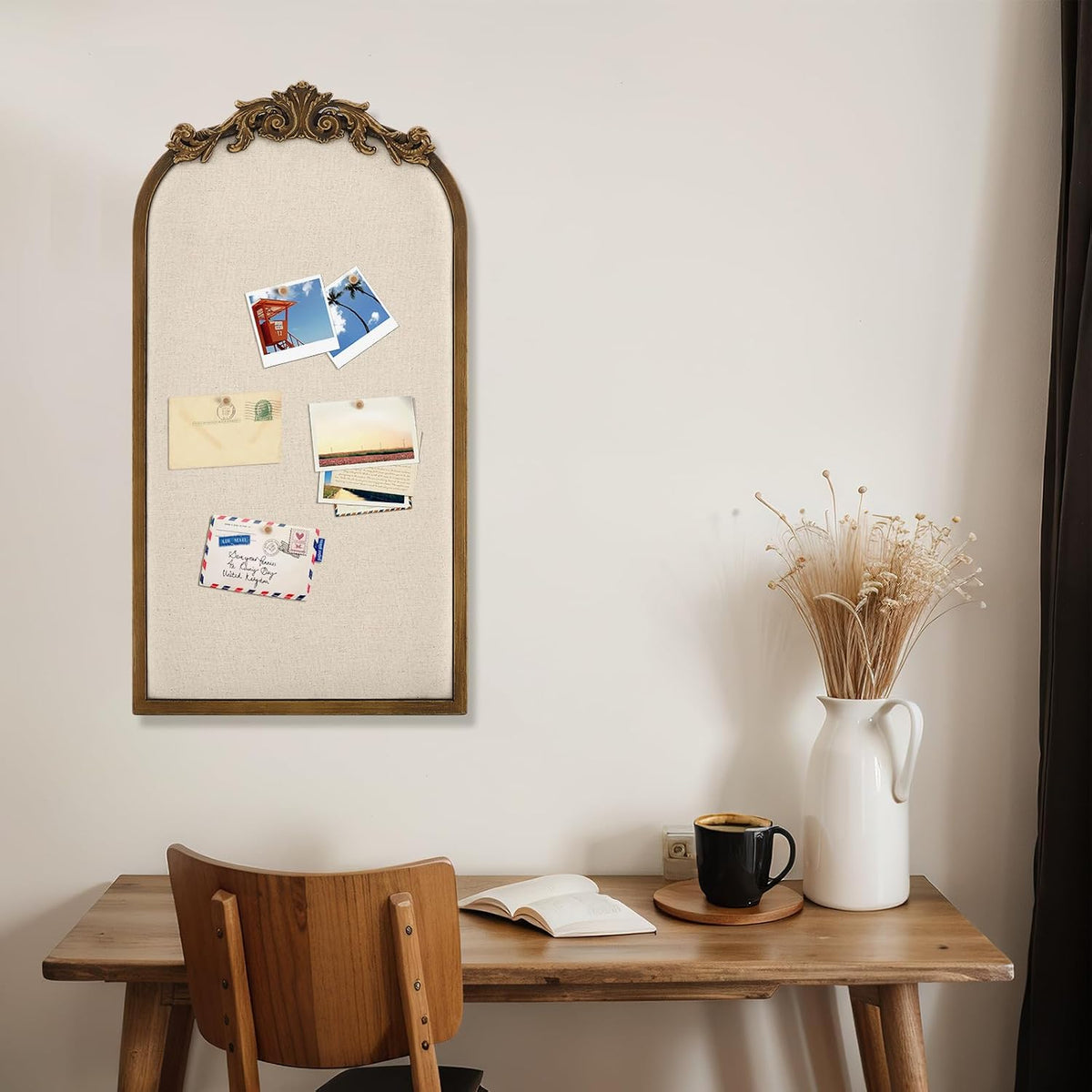 Wonderjune Linen Display Pinboard, Arch, 13" X 25", Retro Golden