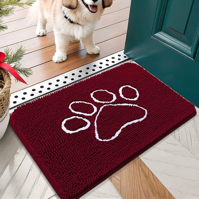 OLANLY Dog Door Mat for Muddy Paws 70x35, Paw Print Design, Absorbs Moisture