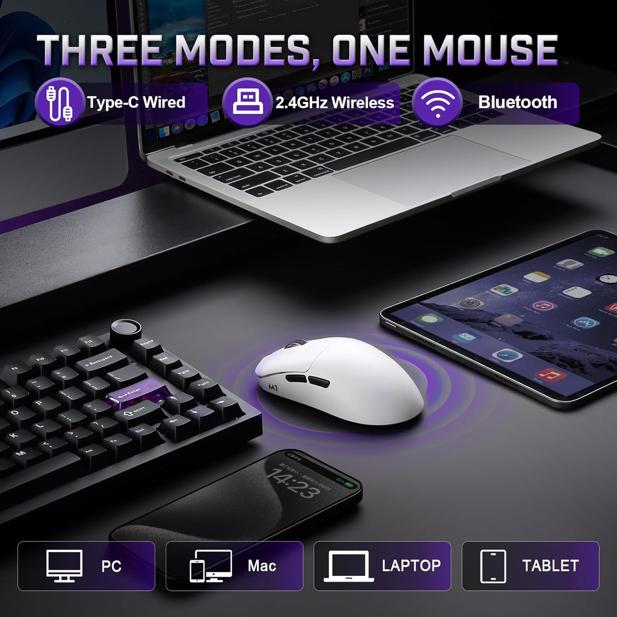 YUNZII M1 PAW3311 Sensor Wireless Gaming Mouse (White)