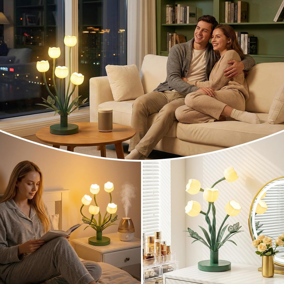 Adjustable Gooseneck 5 Lily of The Valley Flower Table Lamp with Butterfly