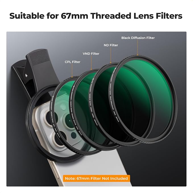 K&F Concept 67mm Thread Clip for Smart Phone, Large Caliber Phone Filter Adapter