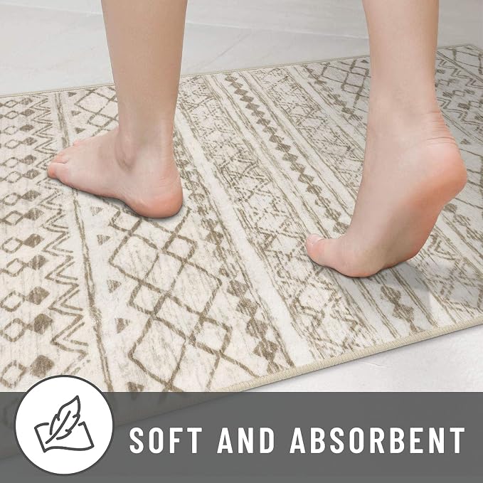 KUTA Boho Runners for Hallways 2.6x14 ft Moroccan Beige Washable Long Hall