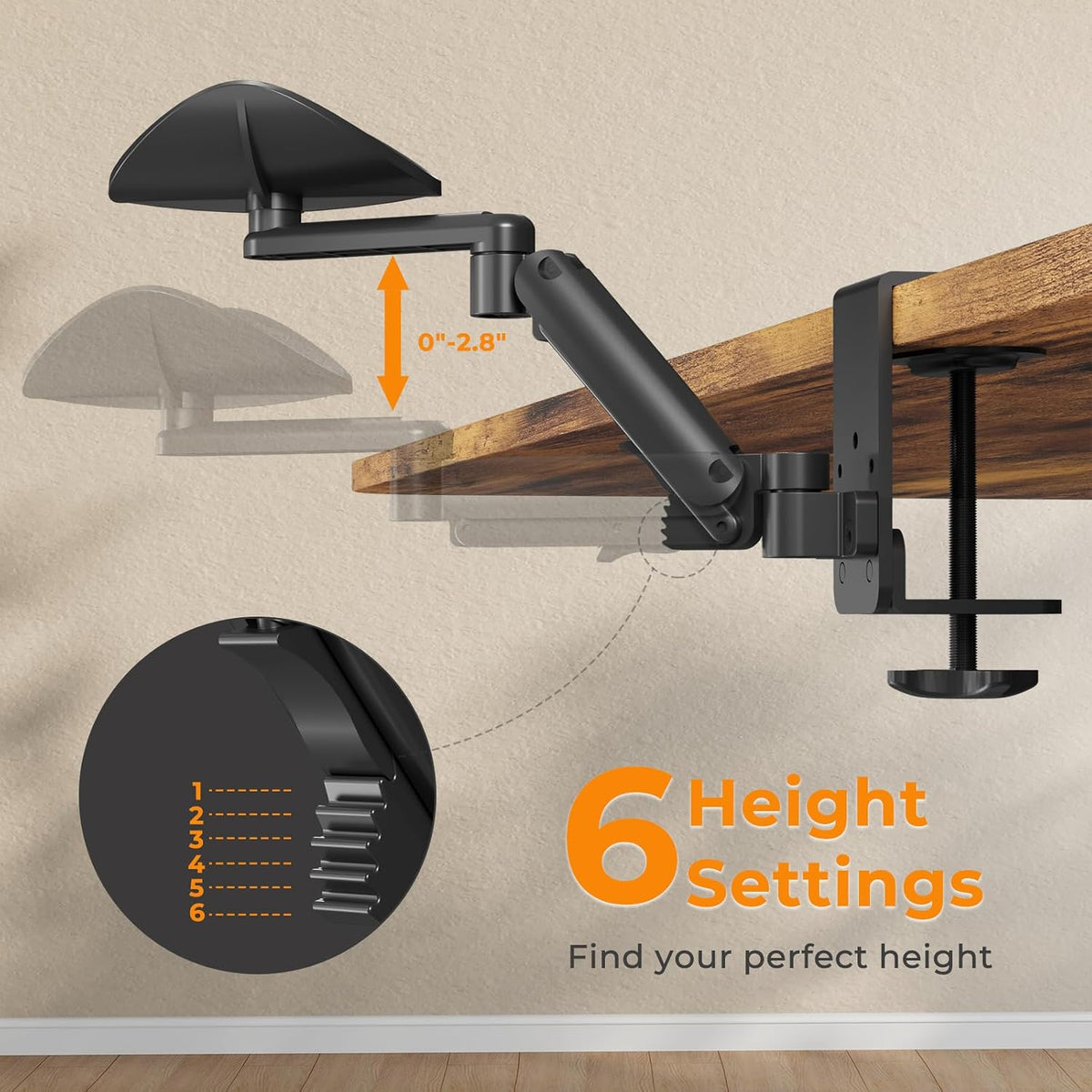 JOY worker Clamp-on Adjustable Arm Rest, 360° Rotating Elbow Rest for Desk
