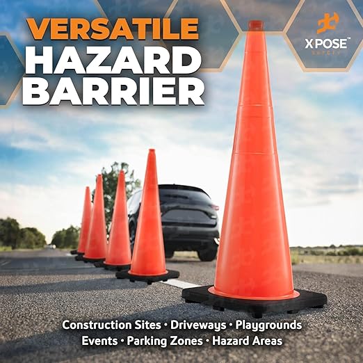 Xpose Safety 36 Inch Orange Traffic Cones Heavy Duty 12lb, Bulk Half Pallet 125-Pack - Multipurpose PVC Plastic Safety Cone for Parking, Soccer, Caution, Kids and Construction - DOT Approved