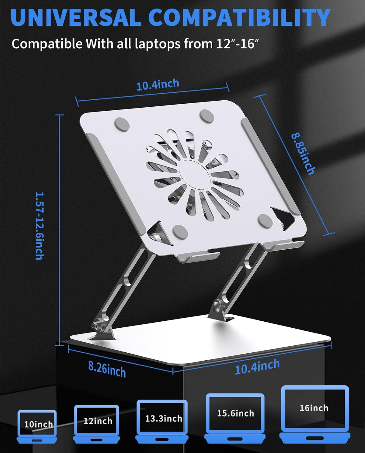 SOUNDANCE Adjustable Laptop Cooling Pad, 4 USB 3.0 Hubs, 10-16", Silver