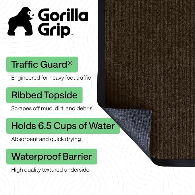 GORILLA GRIP Waterproof Traffic Guard Door Mat, Heavy Duty Entryway Mats