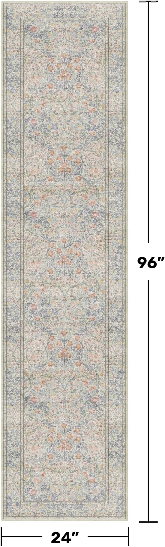 Beige Blue Washable 2x8 Runner Rug