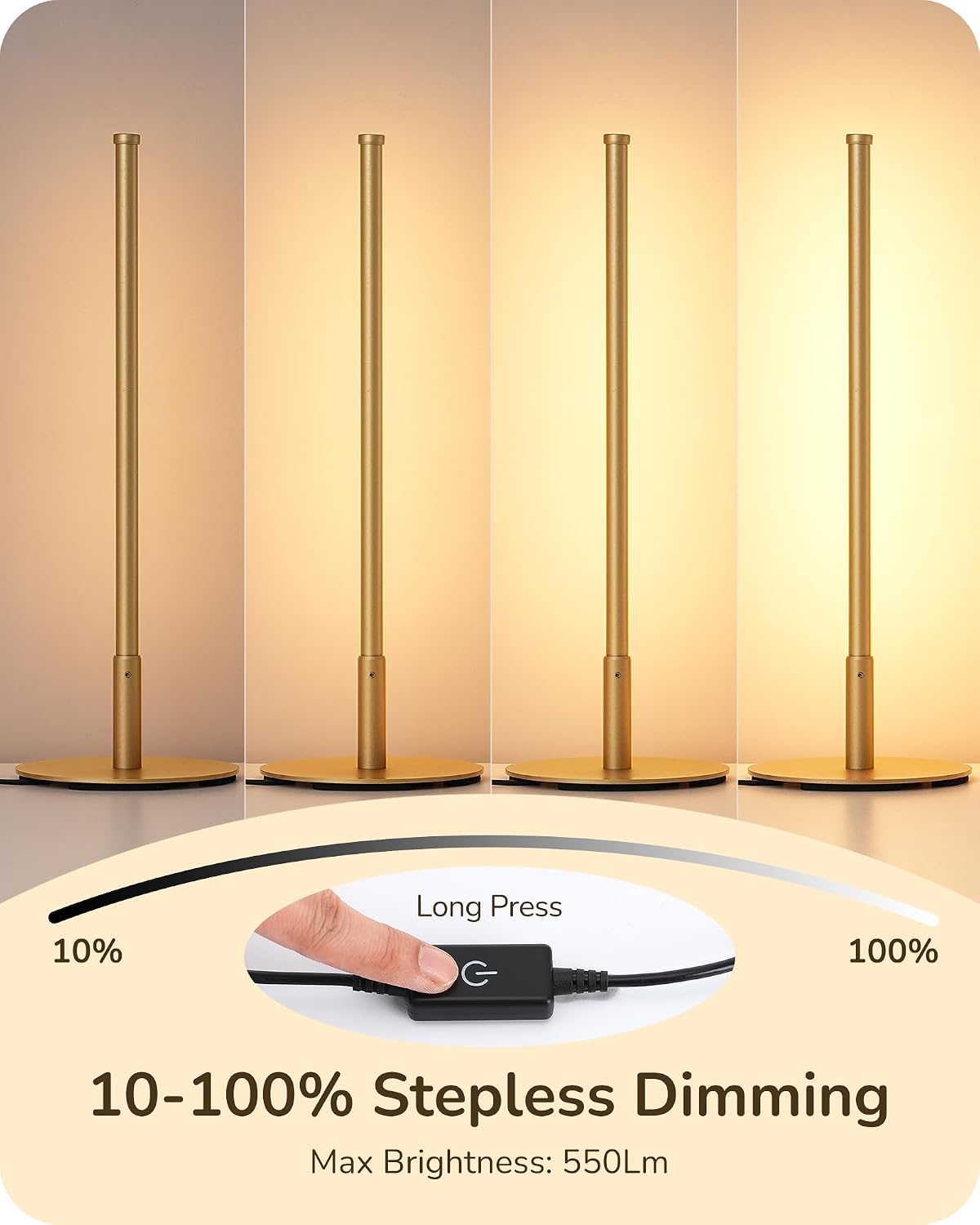 EDISHINE LED Table Lamp, Modern Dimmable Desk Lamps Metal Finish, Gold