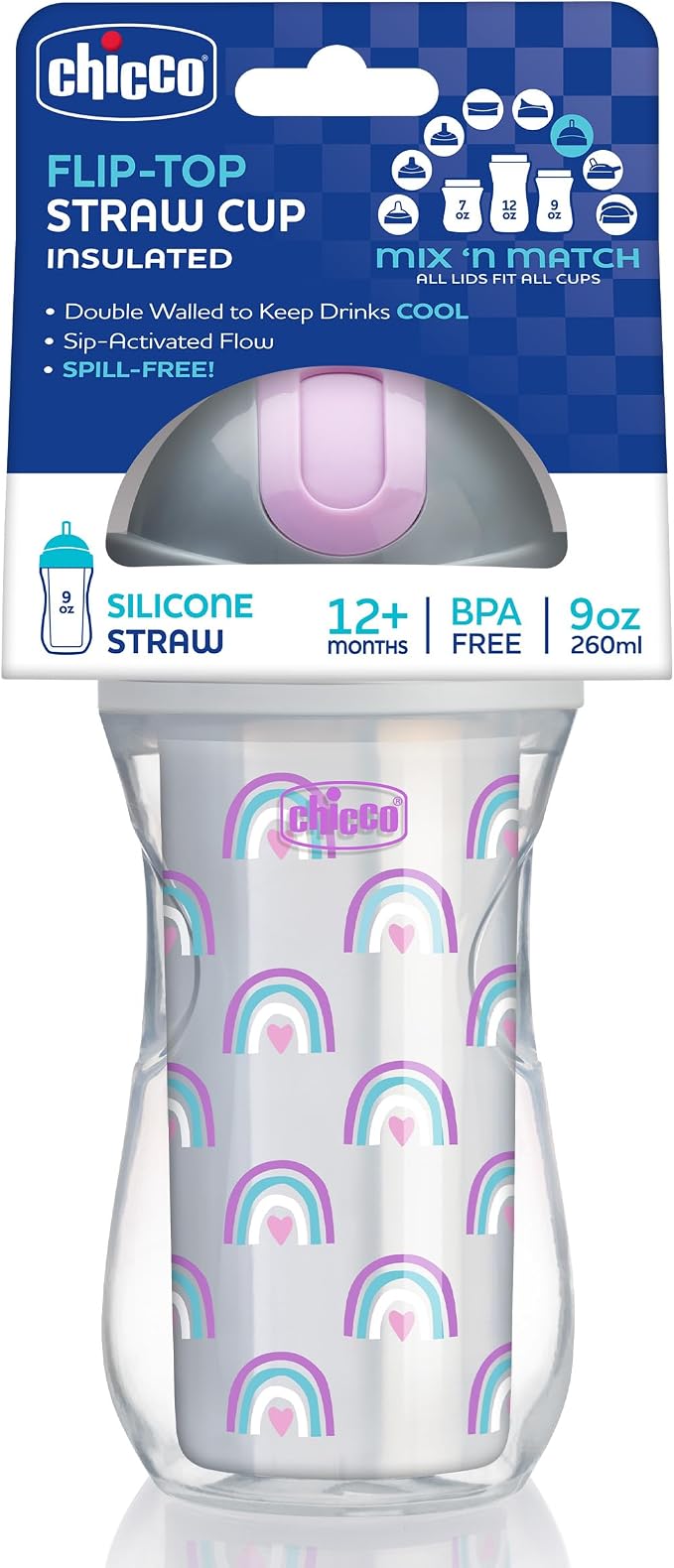 Chicco Insulated Straw Sippy Cup 12+ Months, 9oz Toddler Training Cup