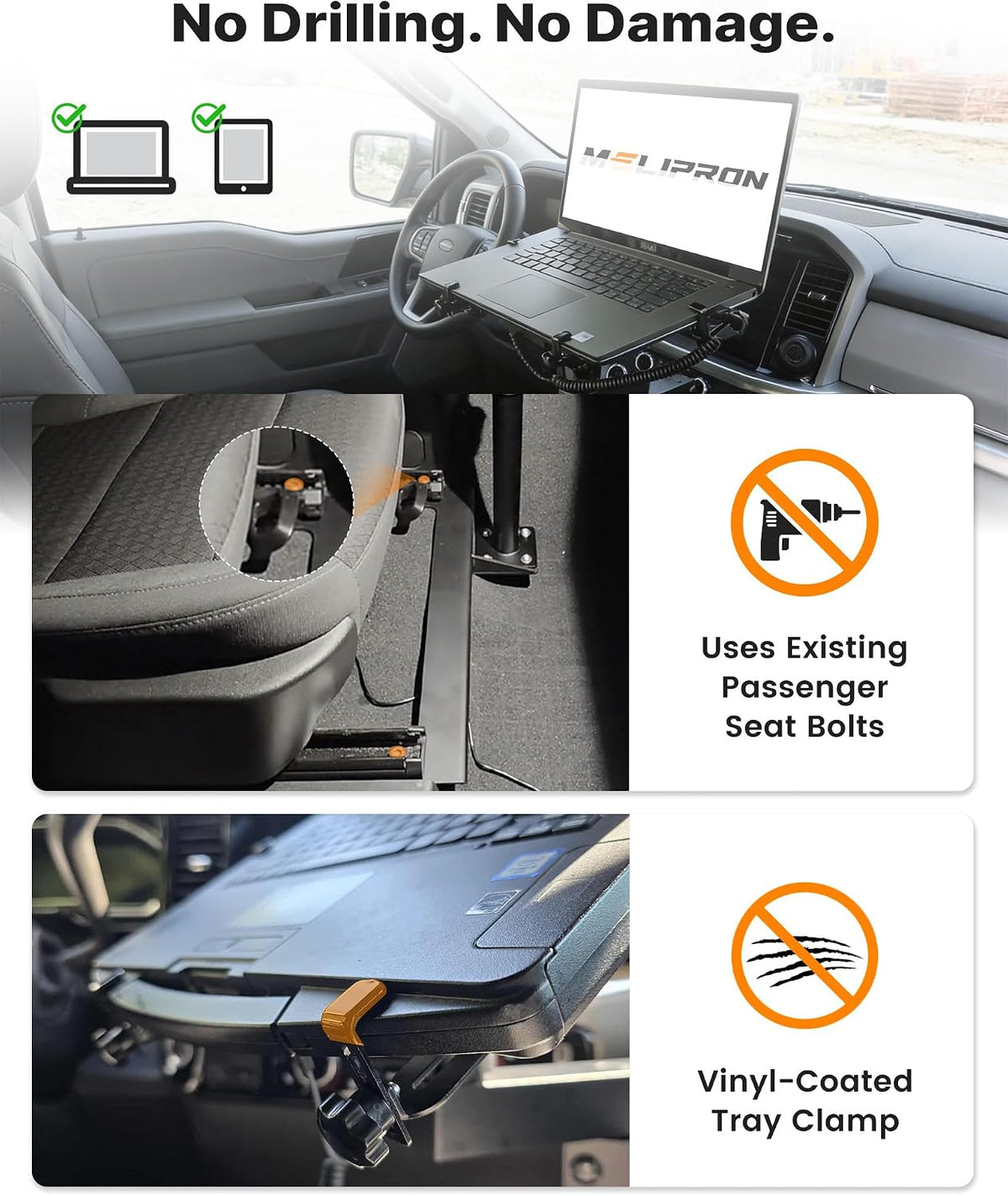MELIPRON No-Drill Truck Laptop Mount Fit for 19-26 Chevy Silverado, Sierra
