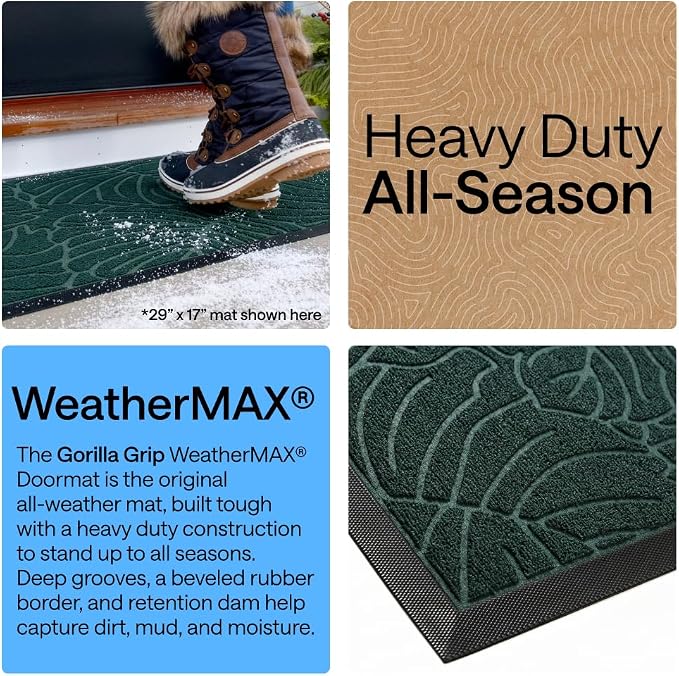 GORILLA GRIP 100% Waterproof All-Season WeatherMAX Doormat 35x23, US Designed