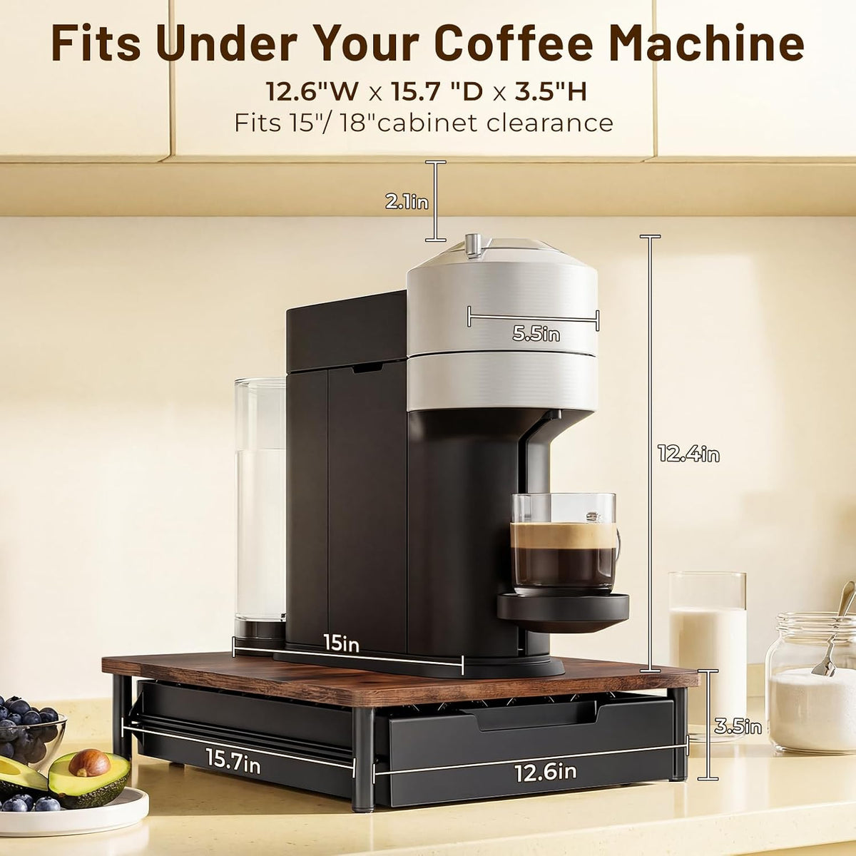 EVERIE Coffee Pod Drawer for Vertuo Pods, Flexible Slots, Rustic Brown