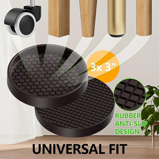 Non Slip Furniture Pads- 3"x3" Round Anti Skid Caster Cups Furniture Coasters