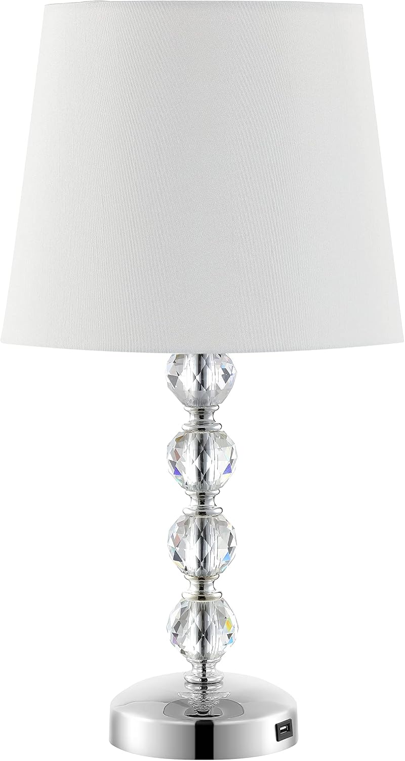 SAFAVIEH Lighting - Nola 16-Inch Crystal Ball Table Lamp Set of 2 - White Fabric Shade - Stacked Body Design - Ideal for Living Room, Bedroom, Entryway, Office - LED Bulbs Included (LIT4123C-SET2)