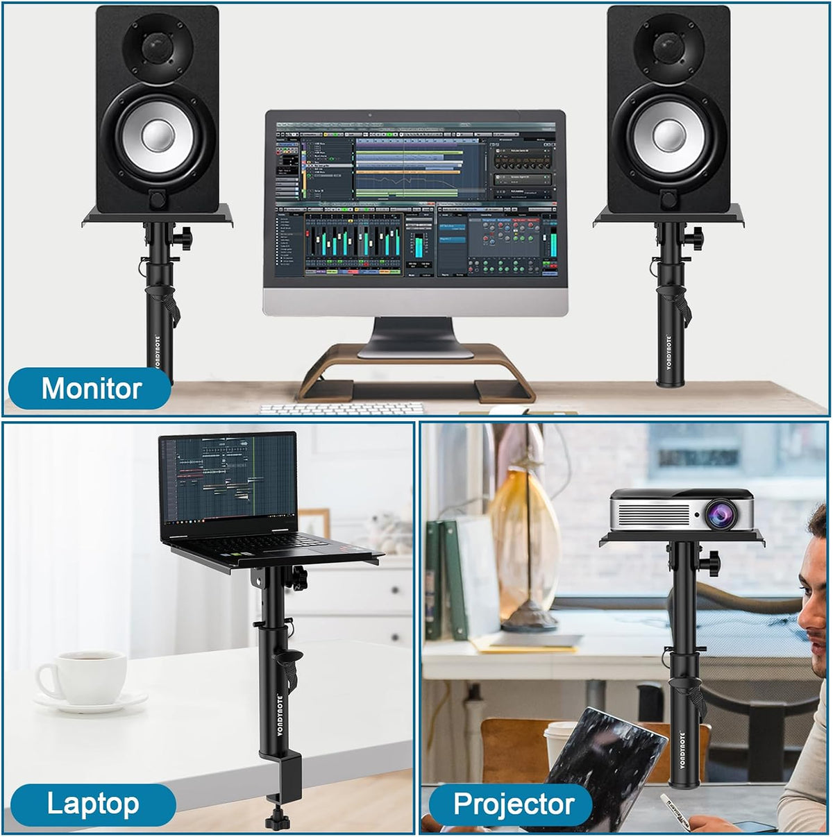 Vondynote Pair of Studio Monitor Stands Desk Clamp Speaker Stands 12°Tilt