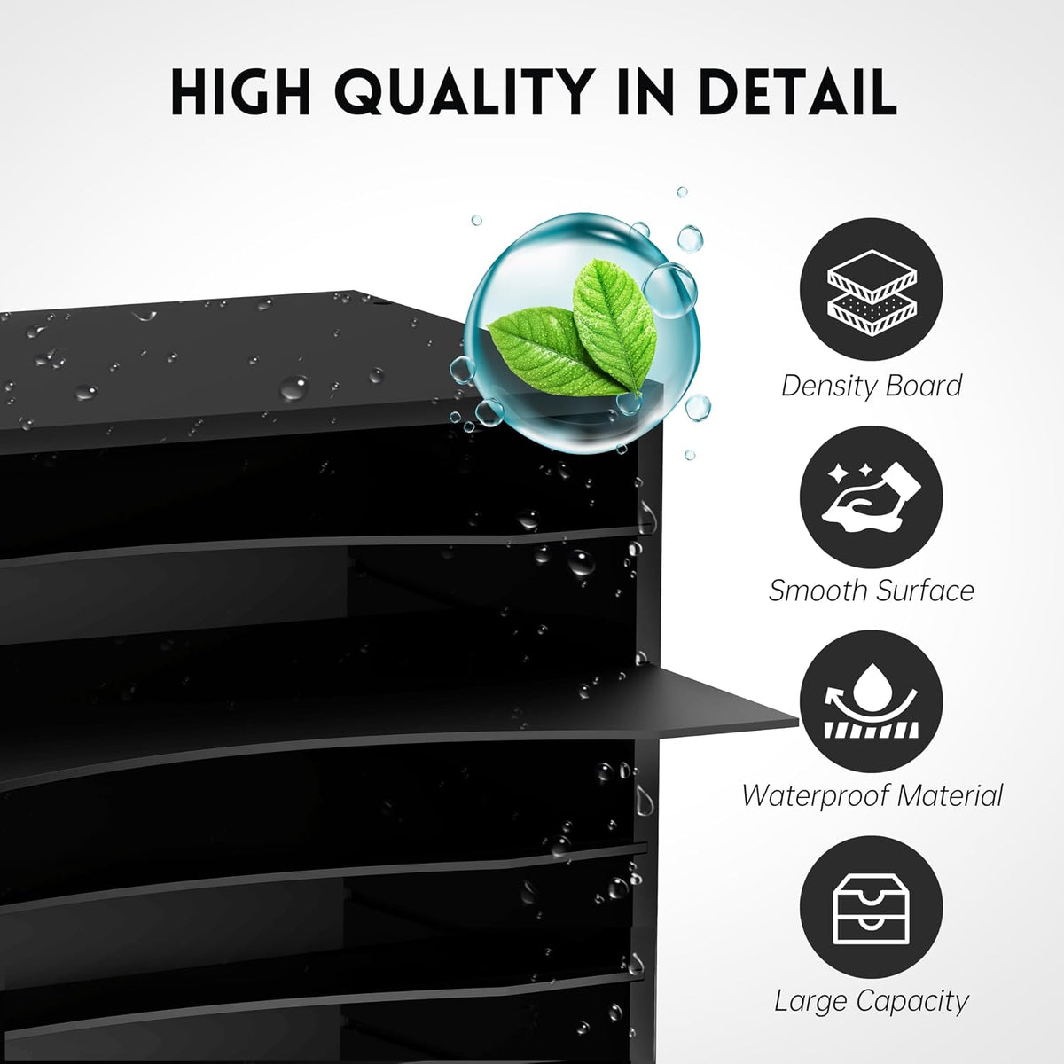 5 Tier Wood Desk Organizer, Mail Sorter and Paper Organizer for Desk, Black
