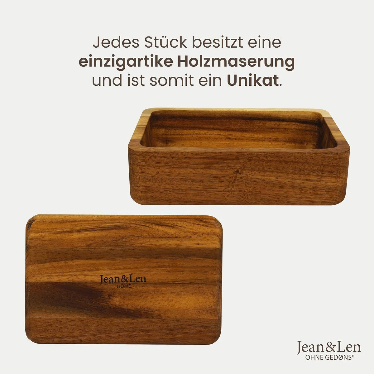Jean & Len Wooden Organiser Made of Acacia Wood, 18 x 12 x 5 cm