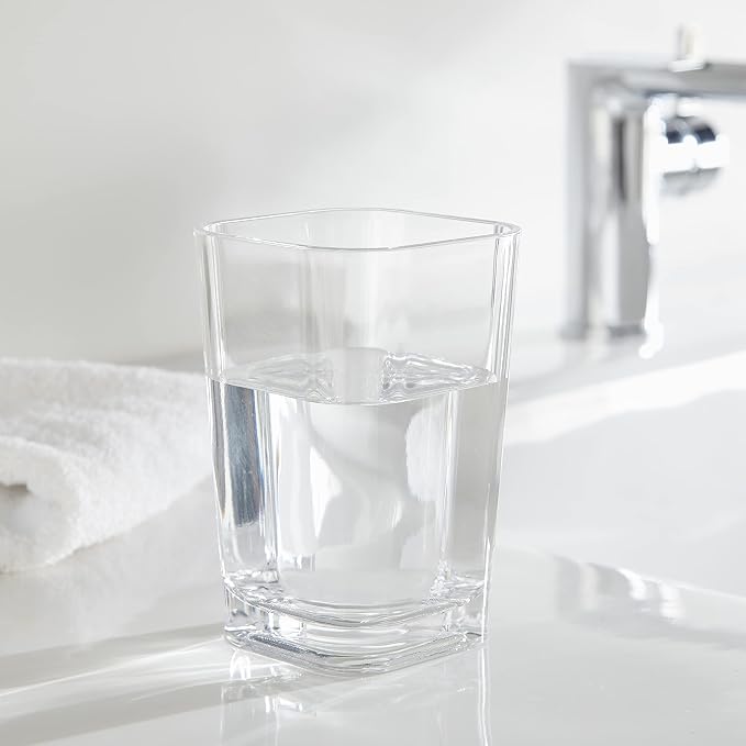 Clear Square Toothbrush Holder or Bathroom Tumbler Cup | Shatter-Proof