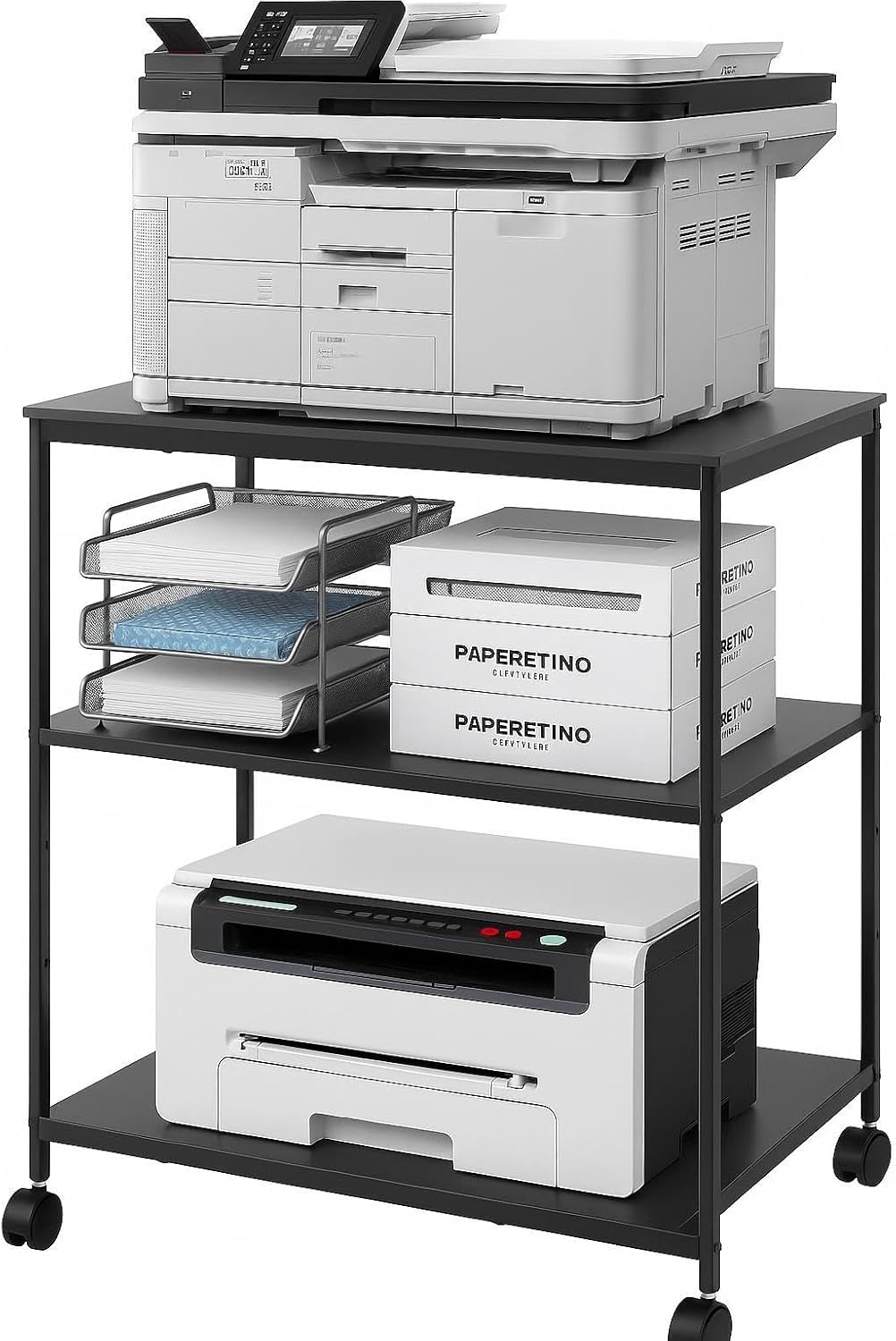 31.5" Heavy Duty Large Printer Stand with Adjustable Storage Shelf, Black