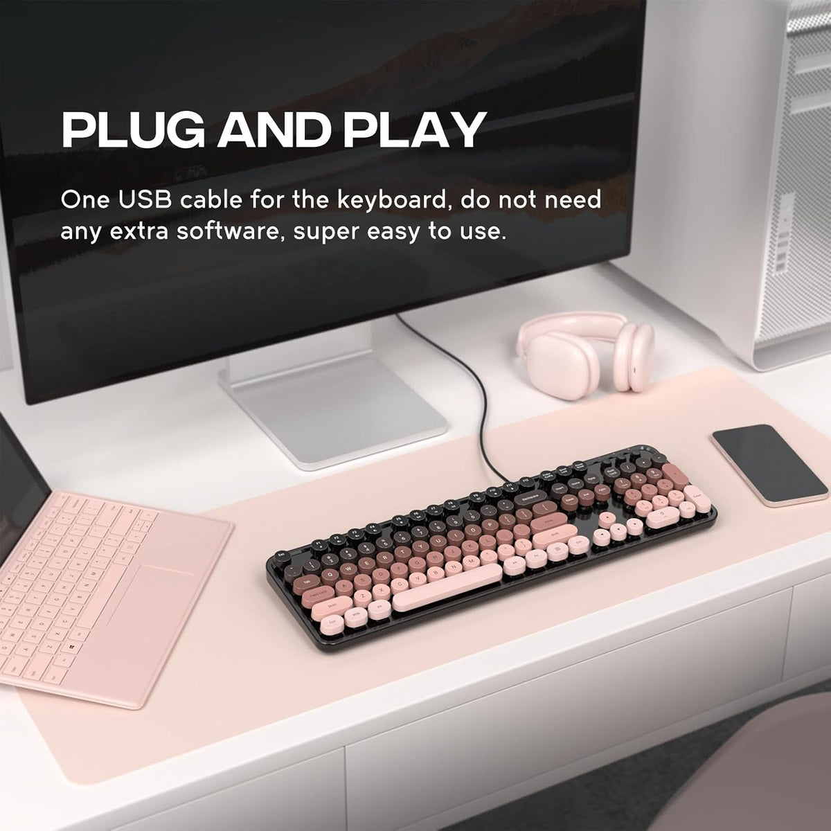 Dilter Wired Computer Keyboard, Full-Size USB Keyboard with Round Keycaps & Numeric Keypad, Plug-and-Play for Windows 7 8 10 11, PC, Laptop, Desktop, Home, Office