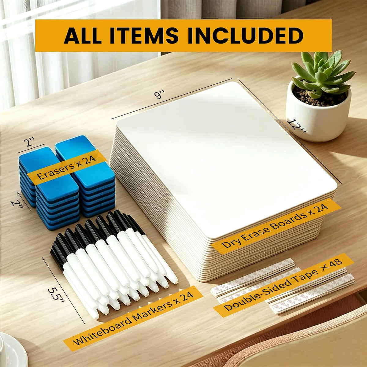 24 Pack Small White Board Dry Erase Boards, 9" x 12", Double Sided