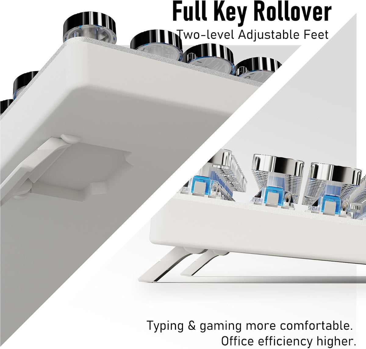 Wired Typewriter Style Mechanical Gaming Keyboard with White Backlit-White
