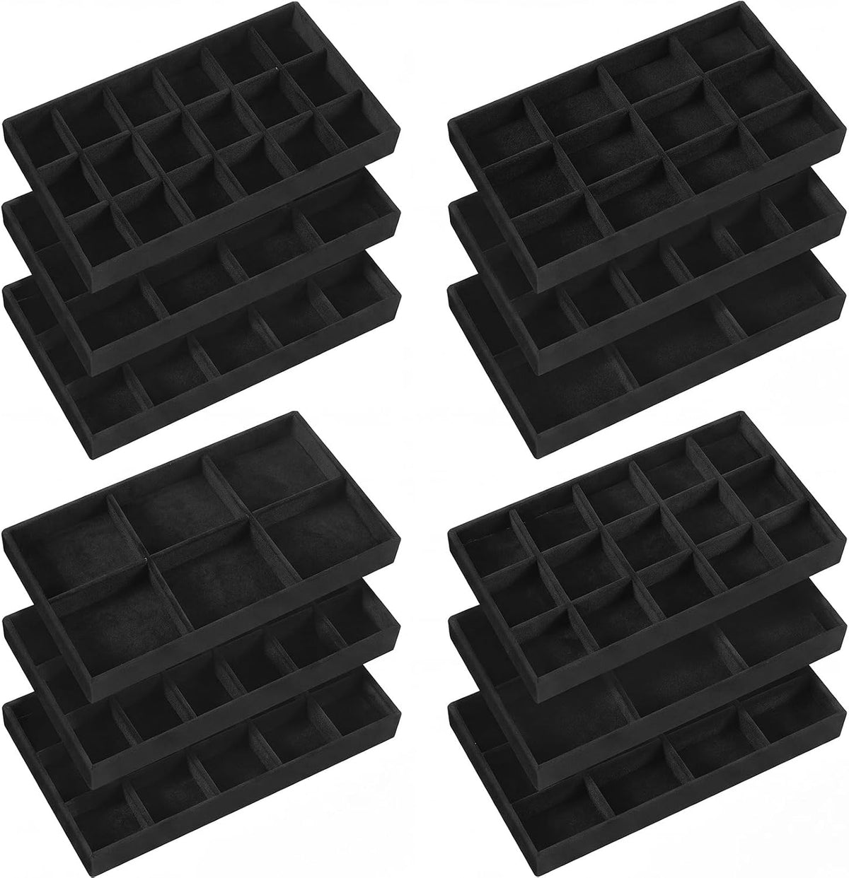 Junkin 12 Pcs Velvet Jewelry Organizer Tray, Stackable Storage