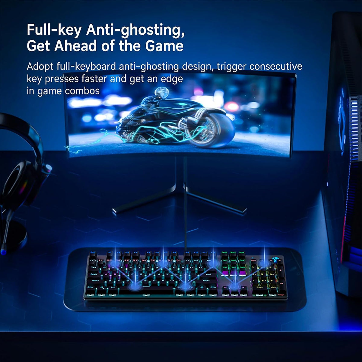 HP GK400F Gaming Keyboard, Mechanical Brown Switch, Full Size 104 Keys Wired Keyboard, Anti-Ghosting, 20 LED Backlight Modes, Ergonomic USB Keyboard for Windows, ABS Double Shot Keycaps, Black