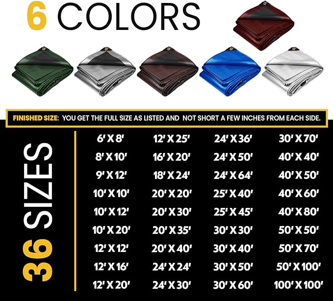 PROTARP Extra Heavy Duty 16 Mil Tarp Cover, Waterproof, UV Resistant, Rip and Tear Proof, Poly Tarpaulin with Reinforced Edges for Roof, Camping, Patio, Pool, Boat. (Maroon/Black 24′ X 24′)
