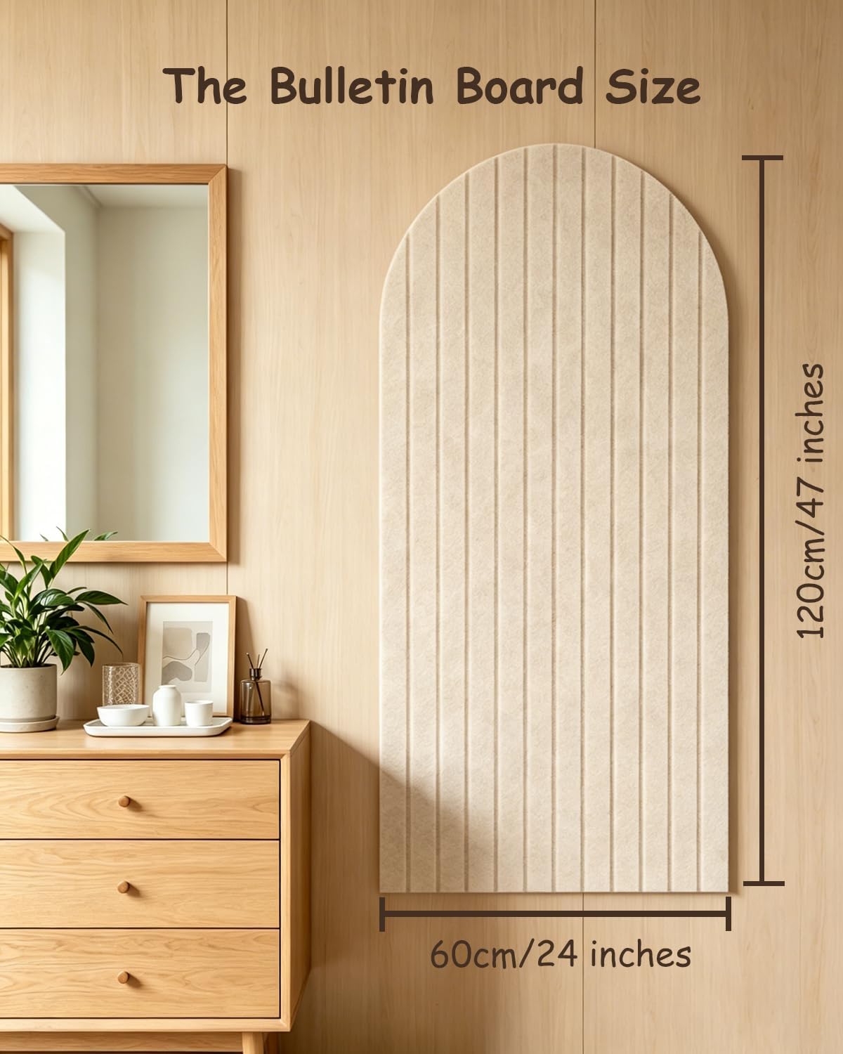 Foldable Bulletin Board 47x24 inches, 0.35" Thick Felt Wall Tiles, Large Cork Board with Adhesive Sticker, Round Edges Wall Panels for Office Bedroom Living Room, Decorative Board (Beige)