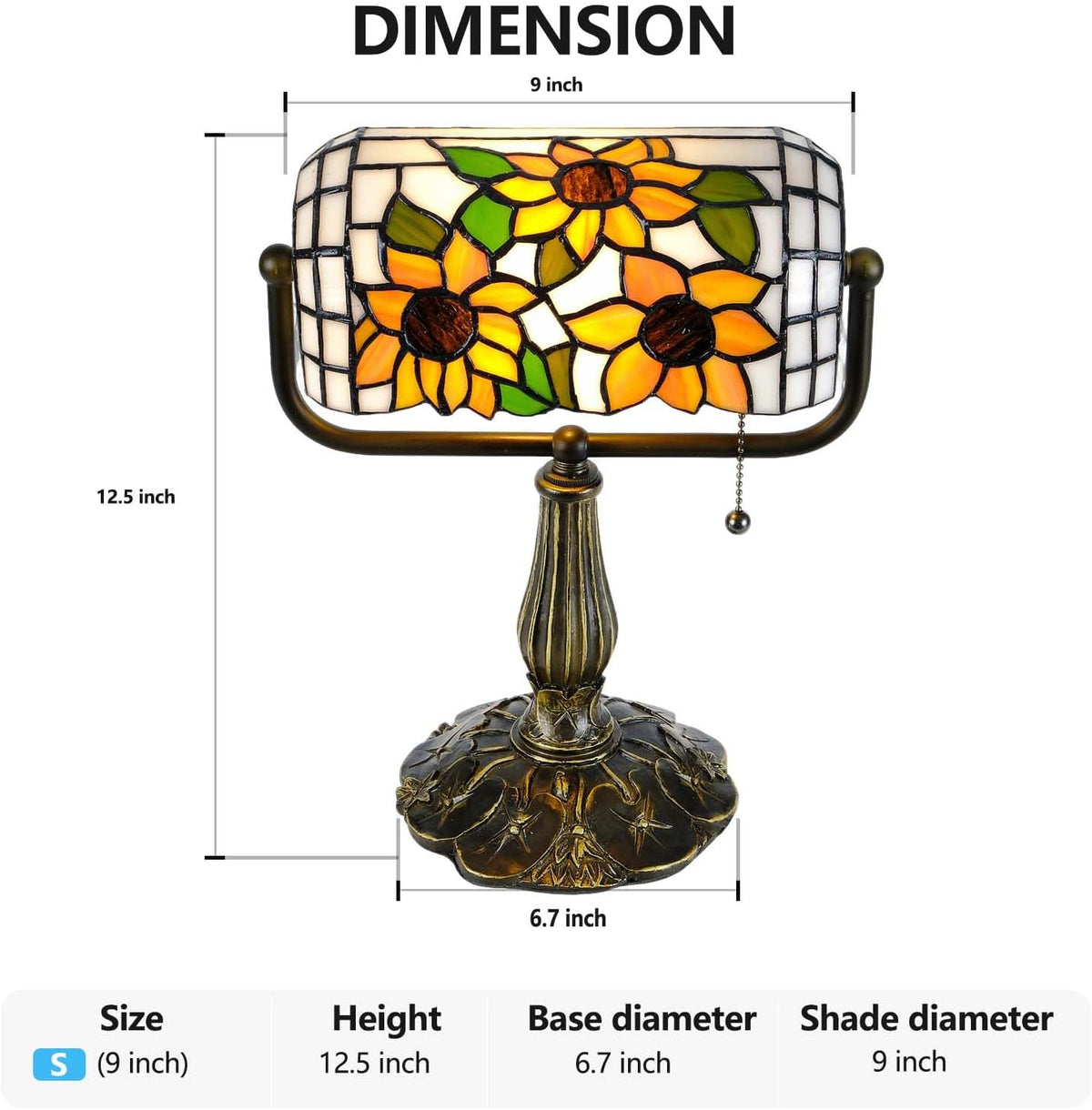 Bankers Desk Lamp, Sunflower Stained Glass Piano Light