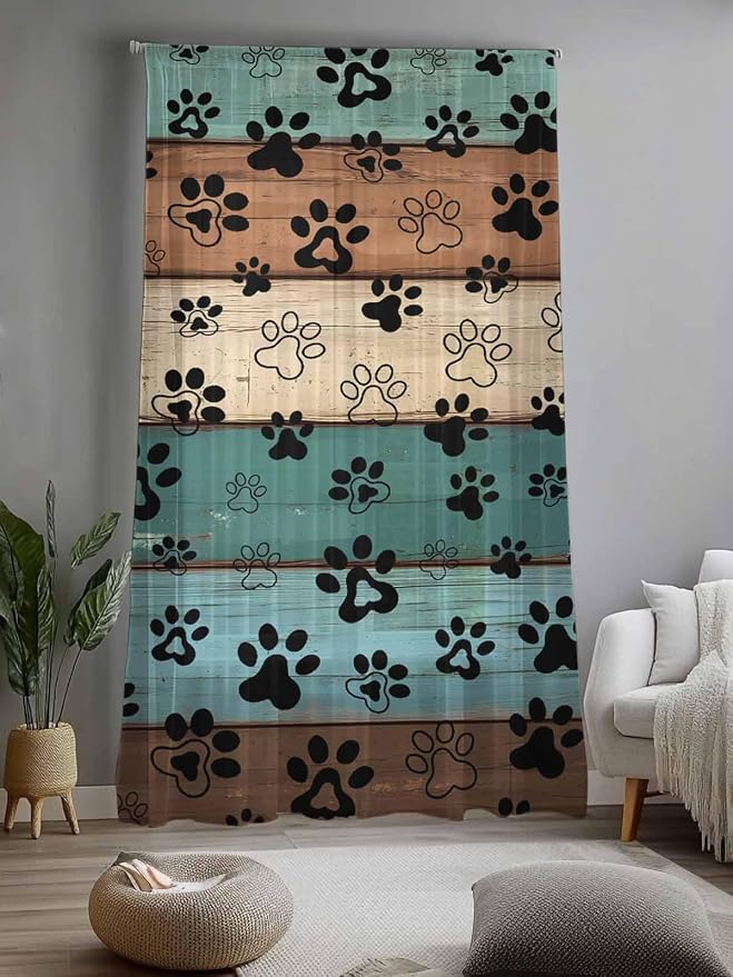 Sheer Curtains 84 Inches Long, Vintage Farmhouse Country Wooden Grain Privacy