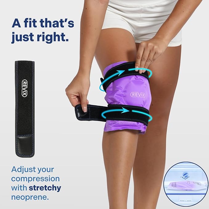 REVIX Knee Ice Pack for Injuries Reusable, Gel Ice Wrap with Cold Compress Therapy for Swelling, Bruises, Injuries, Arthritis, Hands-Free Application