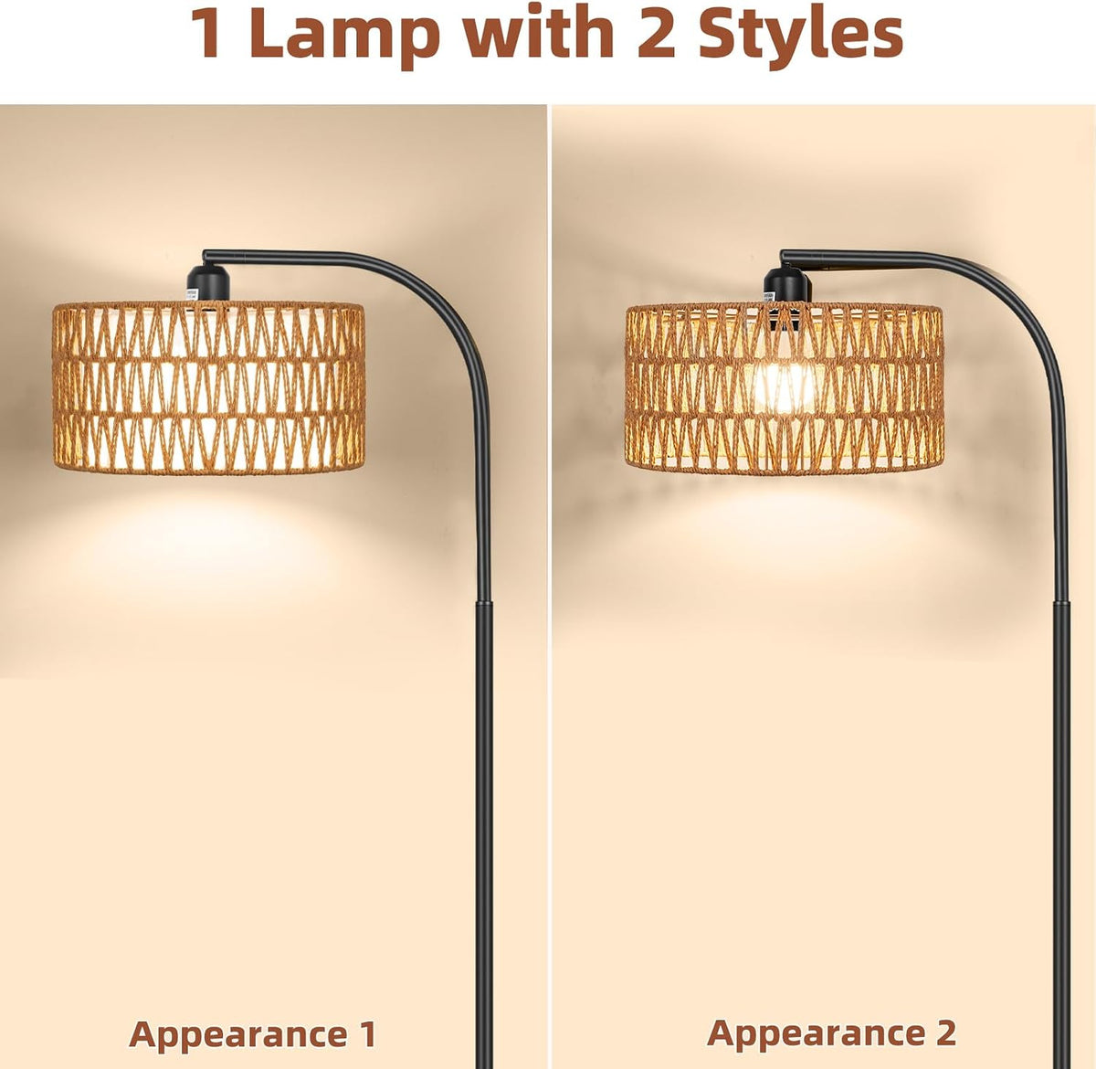 Rattan Floor Lamps for Living Room with Dimmable 9W LED Bulb Farmhouse
