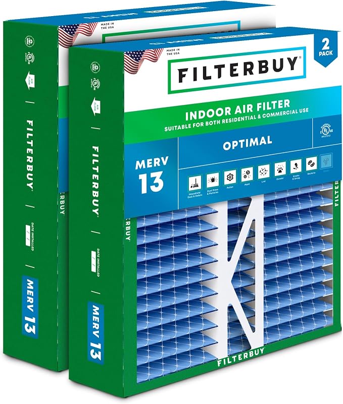 Filterbuy 16x22x5 Air Filter MERV 13 Optimal Smoke & Allergy Defense, Pleated