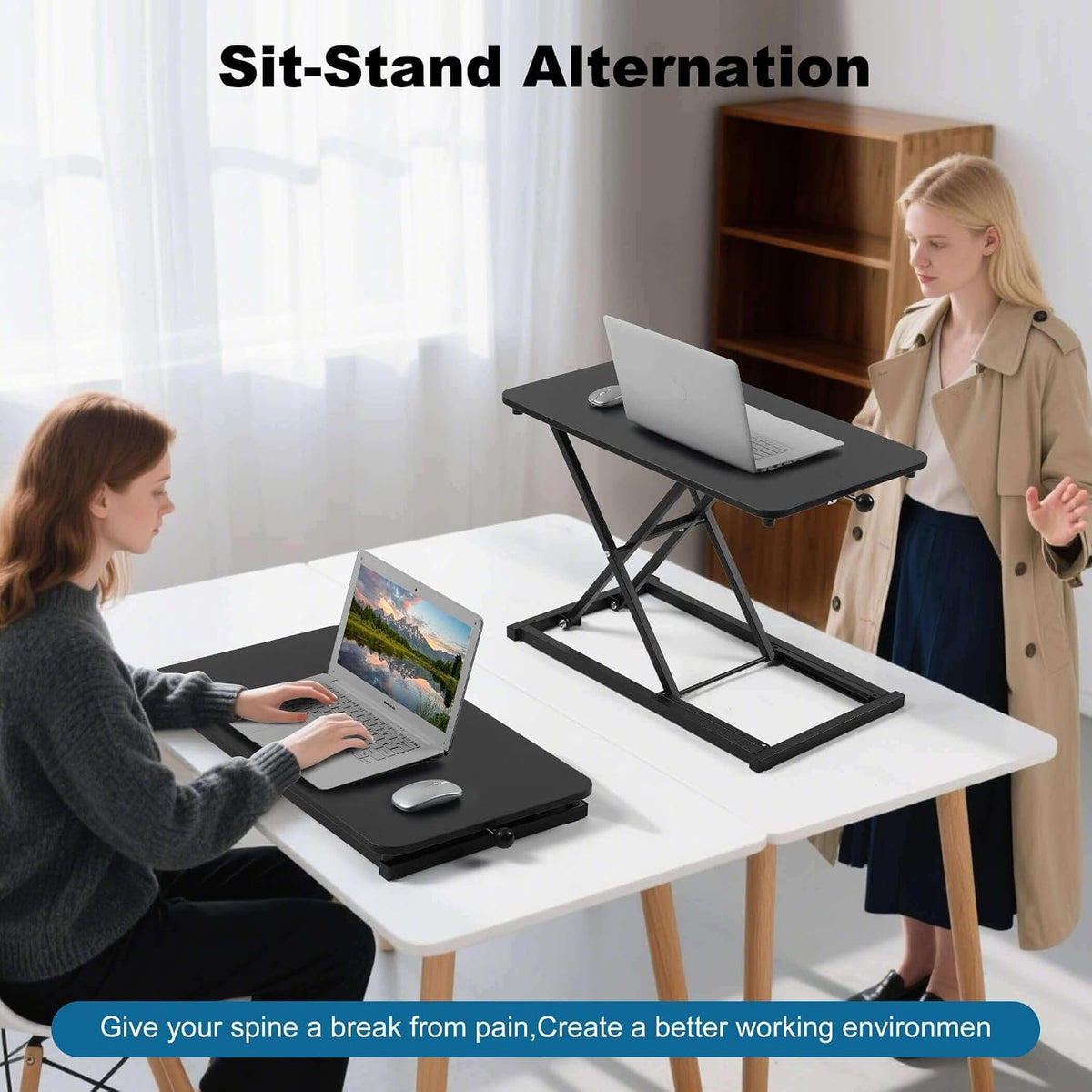 Height Adjustable Standing Desk Converter Keyboard Riser 23.6 Inch Black
