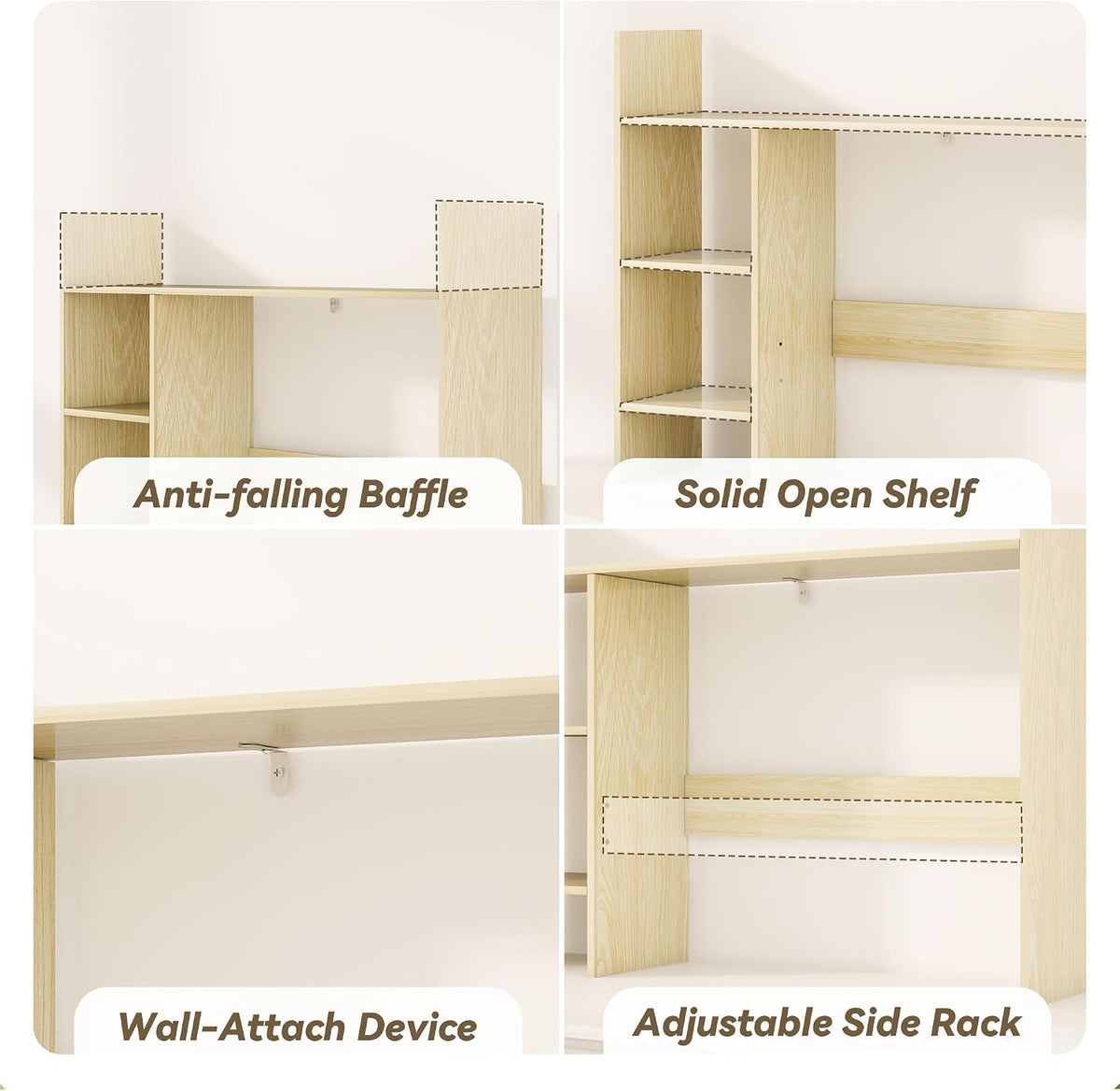 FTZxHKLX Desktop Bookshelf, 37.4" Wood Desk Hutch for Computer Desk