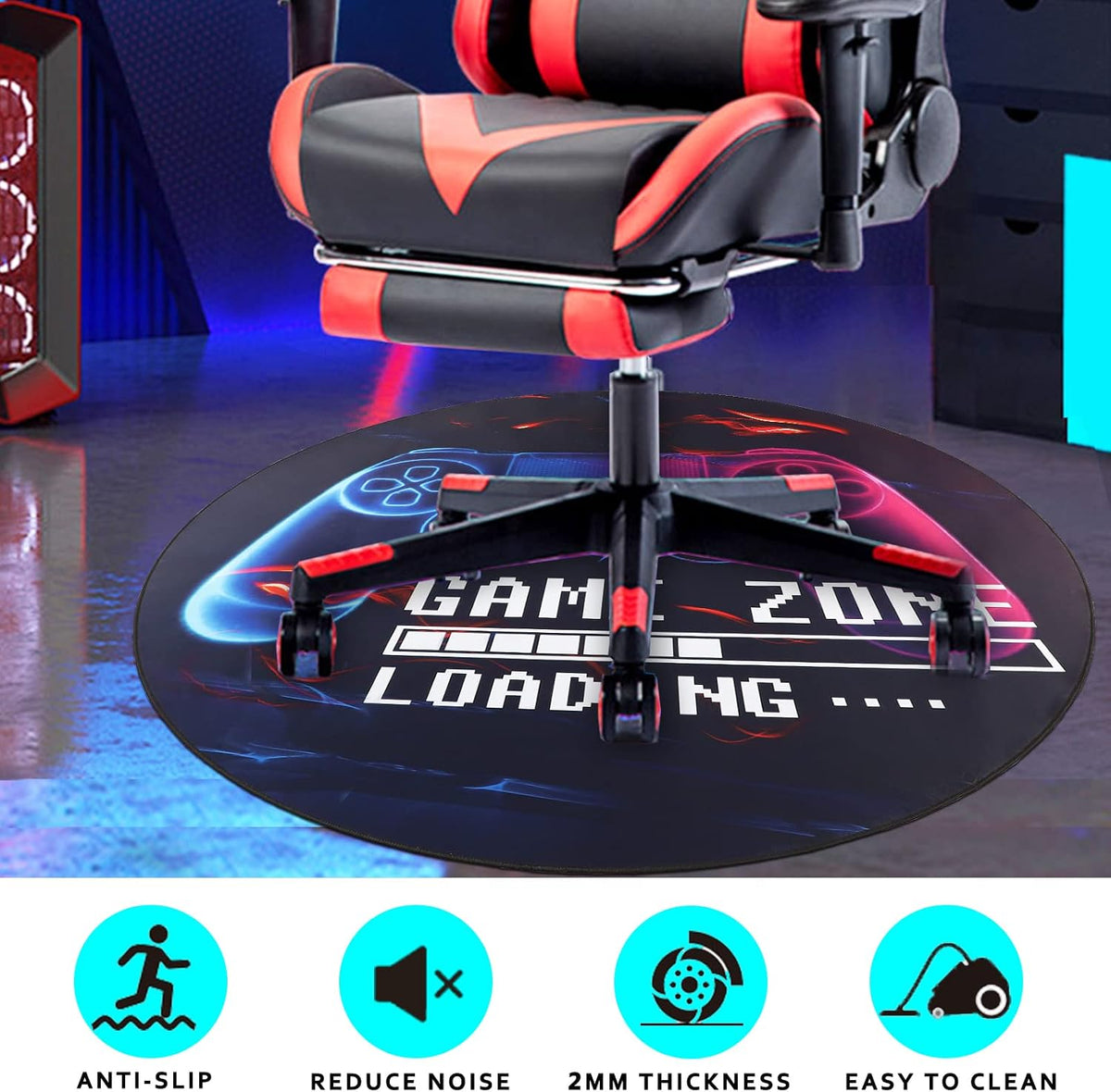Yincimar Gaming Chair Mat for Hardwood Floor,Anti-Slip Floor Protector Game Controller Rubber Gaming Computer Chair Mat for Gaming Room Home Office Decor (Round 47 inches,Black)