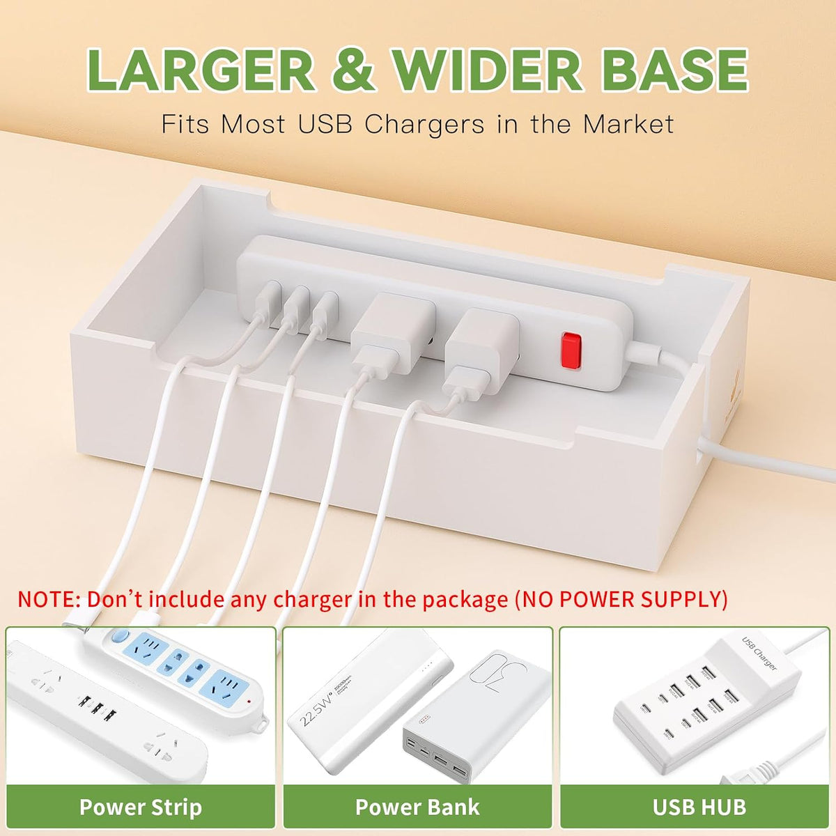 Pezin & Hulin Cable Management Box, Wire Organizer for Cords-Natural+White