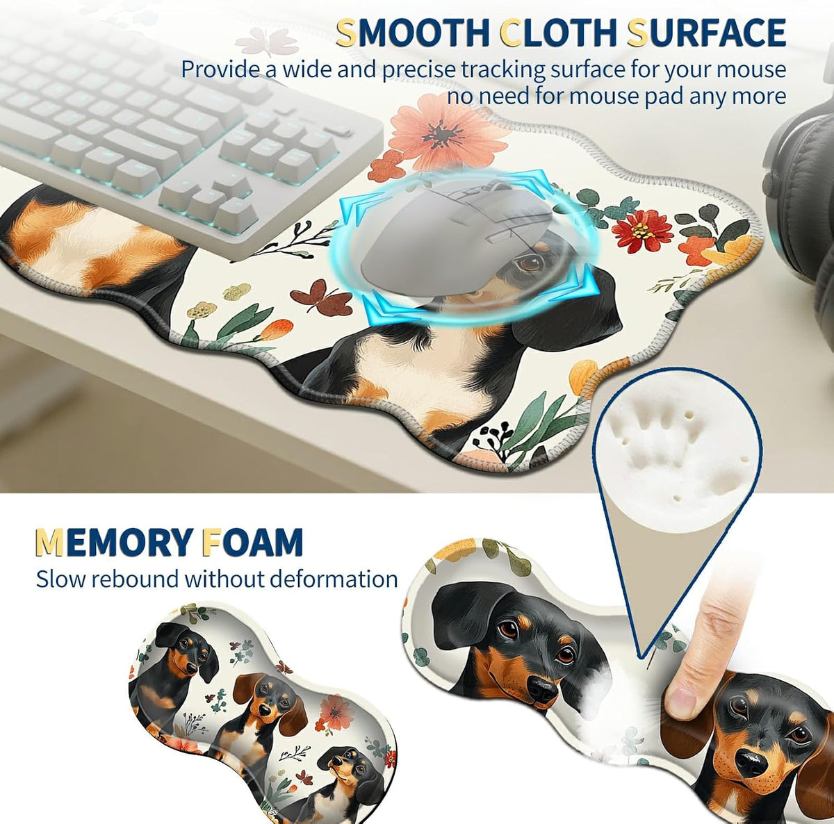 Keyboard Mouse Pad Set,Dogs and Flowers