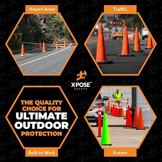 Xpose Safety 36 Inch Orange Traffic Cones Heavy Duty 12lb, Bulk Half Pallet 125-Pack - Multipurpose PVC Plastic Safety Cone for Parking, Soccer, Caution, Kids and Construction - DOT Approved