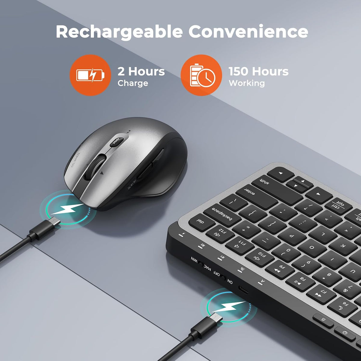 MEETION Wireless Ergonomic Keyboard and Mouse, Split Curved Bluetooth & 2.4G Keyboard Mouse Set, Cushioned Palm Rest, Full-Size, 4-Level DPI Adjustable Mouse (Black)