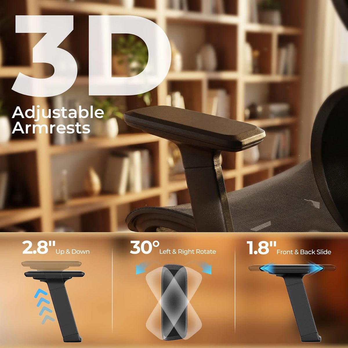 HLDIRECT Ergonomic Office Chair with Footrest, 135° Recline&Lumbar Support