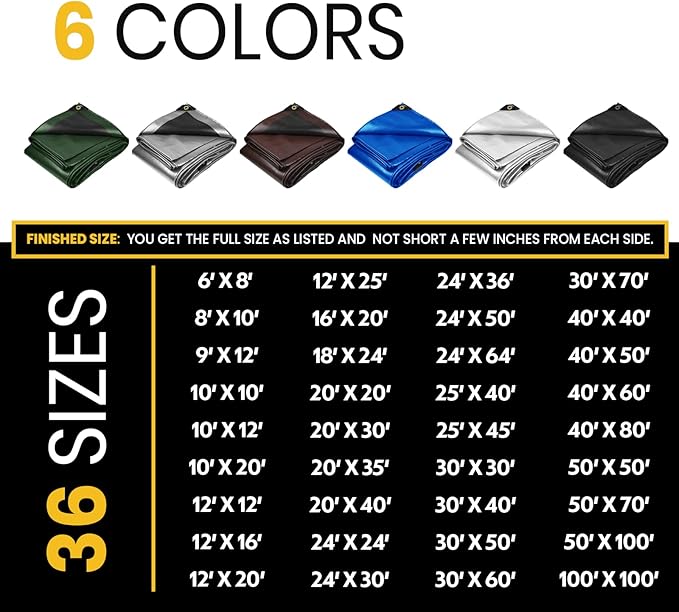 PROTARP Extra Heavy Duty 16 Mil Tarp Cover, Waterproof, UV Resistant, Rip and Tear Proof, Poly Tarpaulin with Reinforced Edges for Roof, Camping, Patio, Pool, Boat. (Black 30′ X 40′)