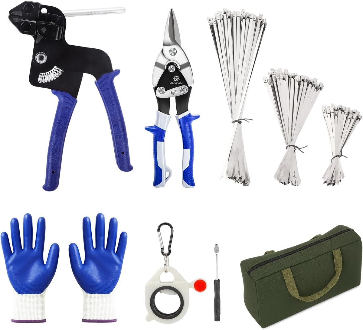 Metal Zip Ties Cutter Stainless Steel Cable Tie Gun Kit Assortment With 150pcs Stainless Steel Zip Ties Heavy Duty Outdoor For Chain Link Fence Parts Exhaust Wrap
