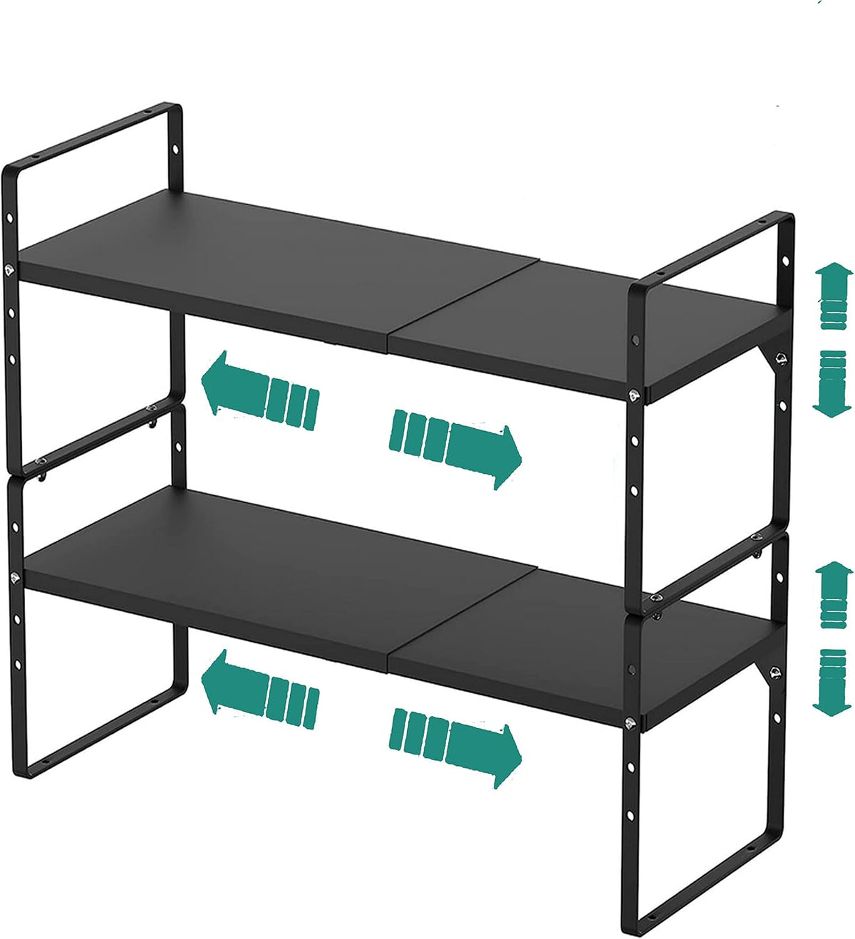 SUZLON Expandable Cabinet Shelf Organizer Rack, Stackable Kitchen Counter Storage Shelves Stand, Adjustable Height Pantry Shelf Spice Rack, Heavy Duty Nonslip Black Small 2Pack